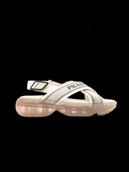 Good Prada White Textile Sandals Size 37 with Chunky Sole