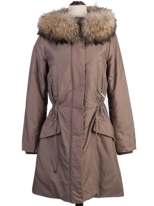 Yves Salamon Gray Winter Coat XS with Fur-Trimmed Hood