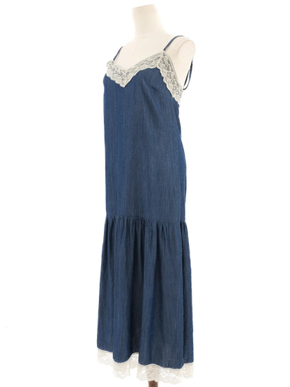 Liu Jo Blue Denim Dress Size S Spaghetti Straps Lace Details
