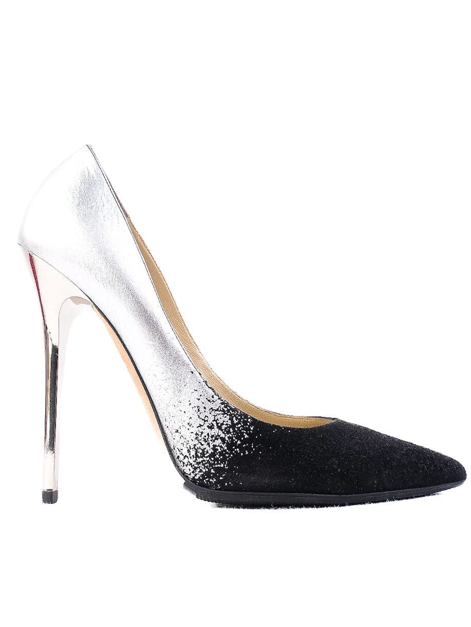 excellent jimmy choo black silver high-heeled shoes leather women's
