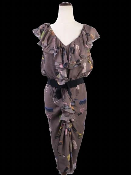 excellent moschino ruffled dress combined silk size m makeup print