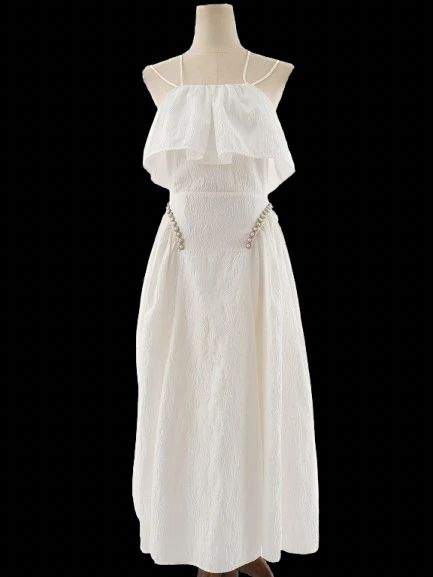 excellent self-portrait white a-line dress with spaghetti straps