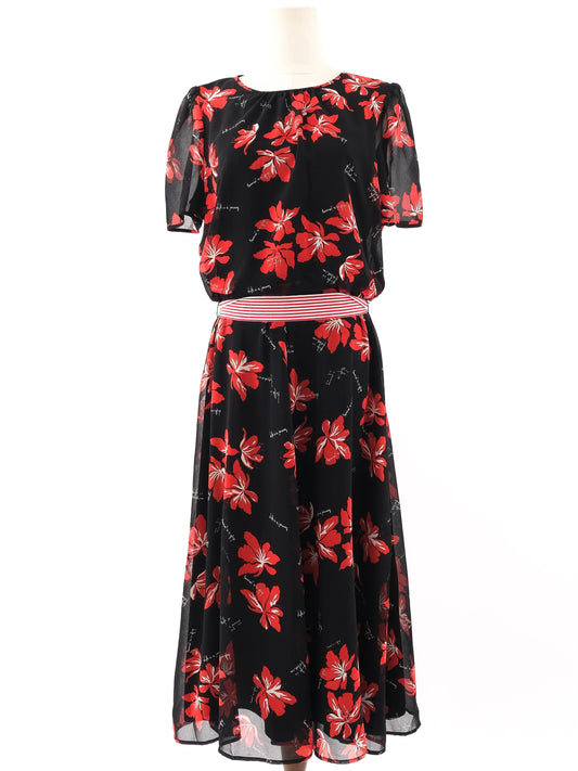 Excellent Marella Black Floral Dress XL with Belt