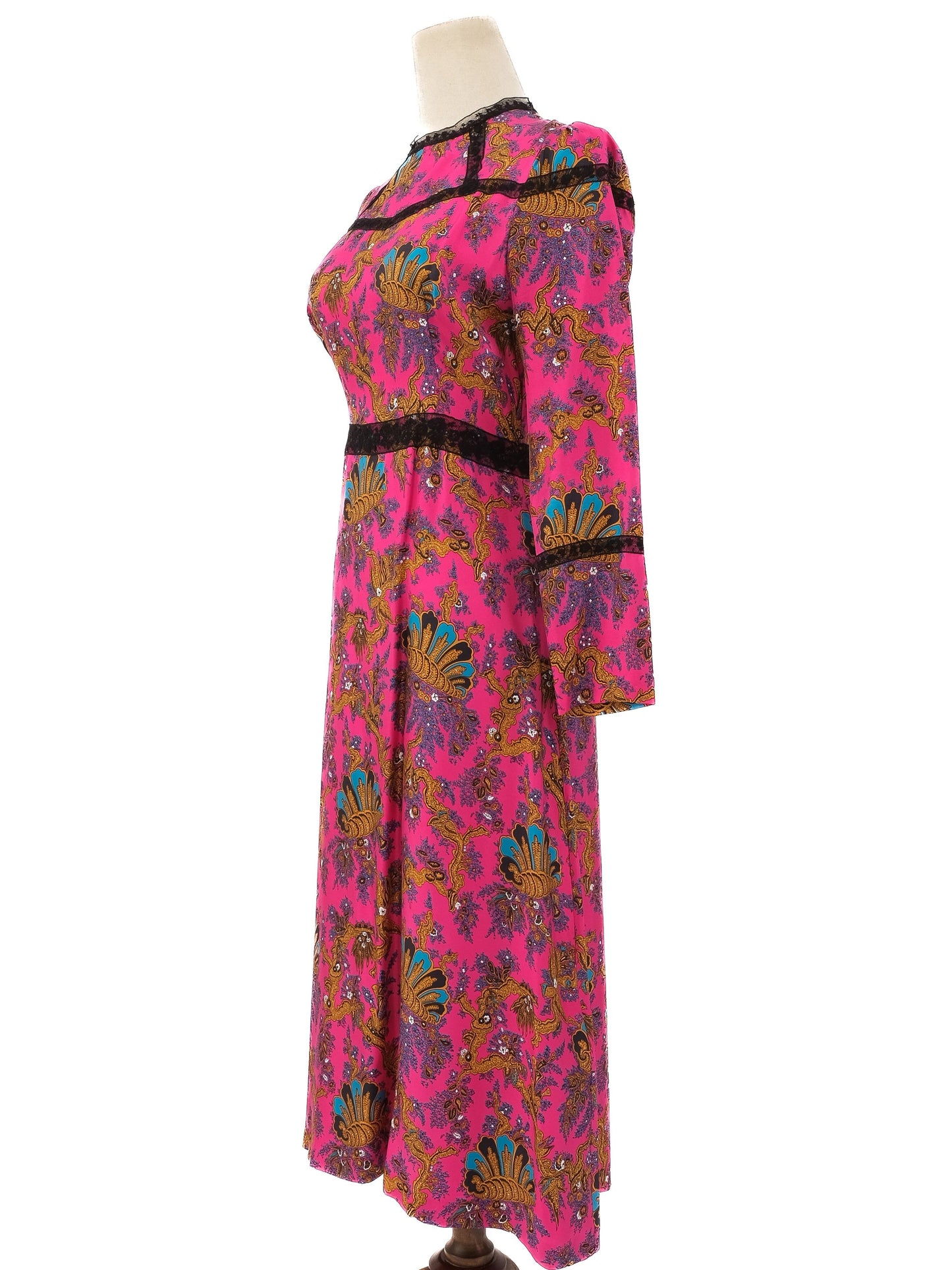 excellent sandro silk ankle-length dress pink floral lace size m