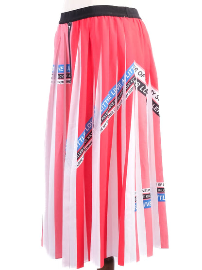 Excellent Pinko Pleated Skirt Red White Stripes Size L Made in Italy