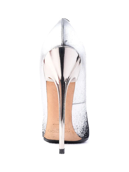 Excellent Jimmy Choo Black Silver High-Heeled Shoes Leather Women's