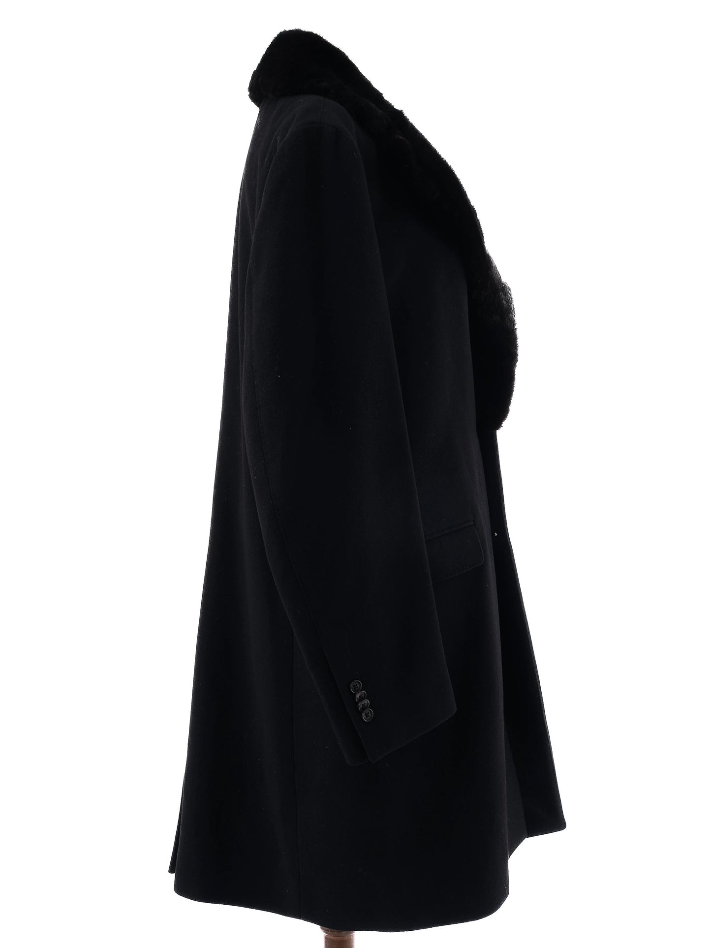 excellent smalto black cashmere coat with fur collar size xl