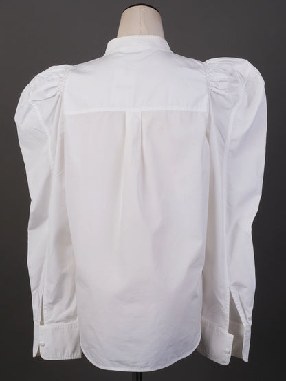 Excellent Chloe White Cotton Blouse Size L with Mandarin Collar