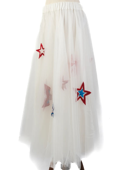 P.A.R.O.S.H. Women's White Tulle Skirt with Star Embroidery Size N/A