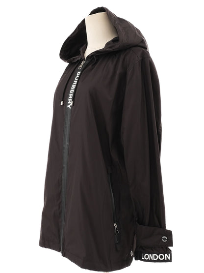 Excellent Burberry Black Hooded Jacket Size XL Nylon Women