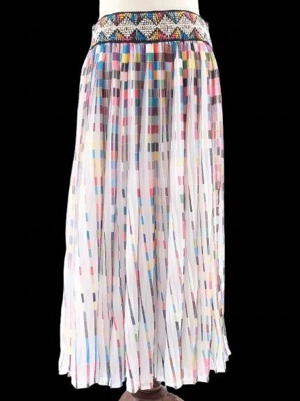 excellent vakko pleated skirt multicolored geometric pattern made in italy