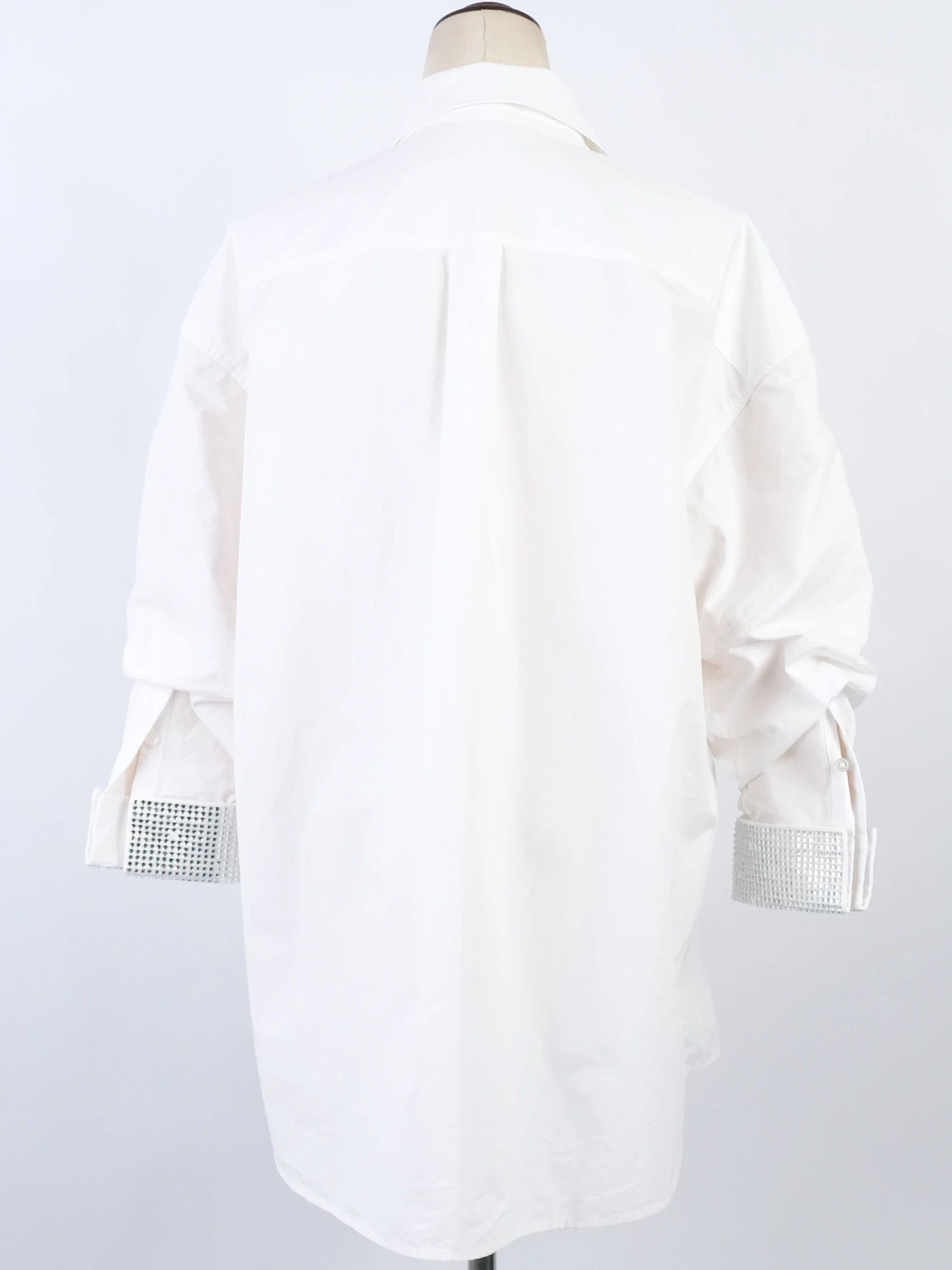 excellent alexander wang white cotton collared shirt with embellished cuffs