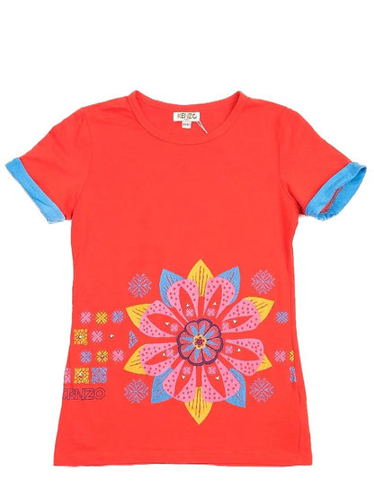 Excellent Kenzo Kids Red T-Shirt Size 10 Floral Design Modal