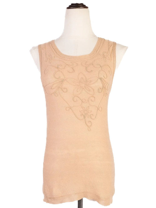 Excellent DKNY Floral Embroidered Orange Cotton Sleeveless Shirt S