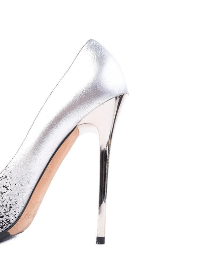 Excellent Jimmy Choo Black Silver High-Heeled Shoes Leather Women's