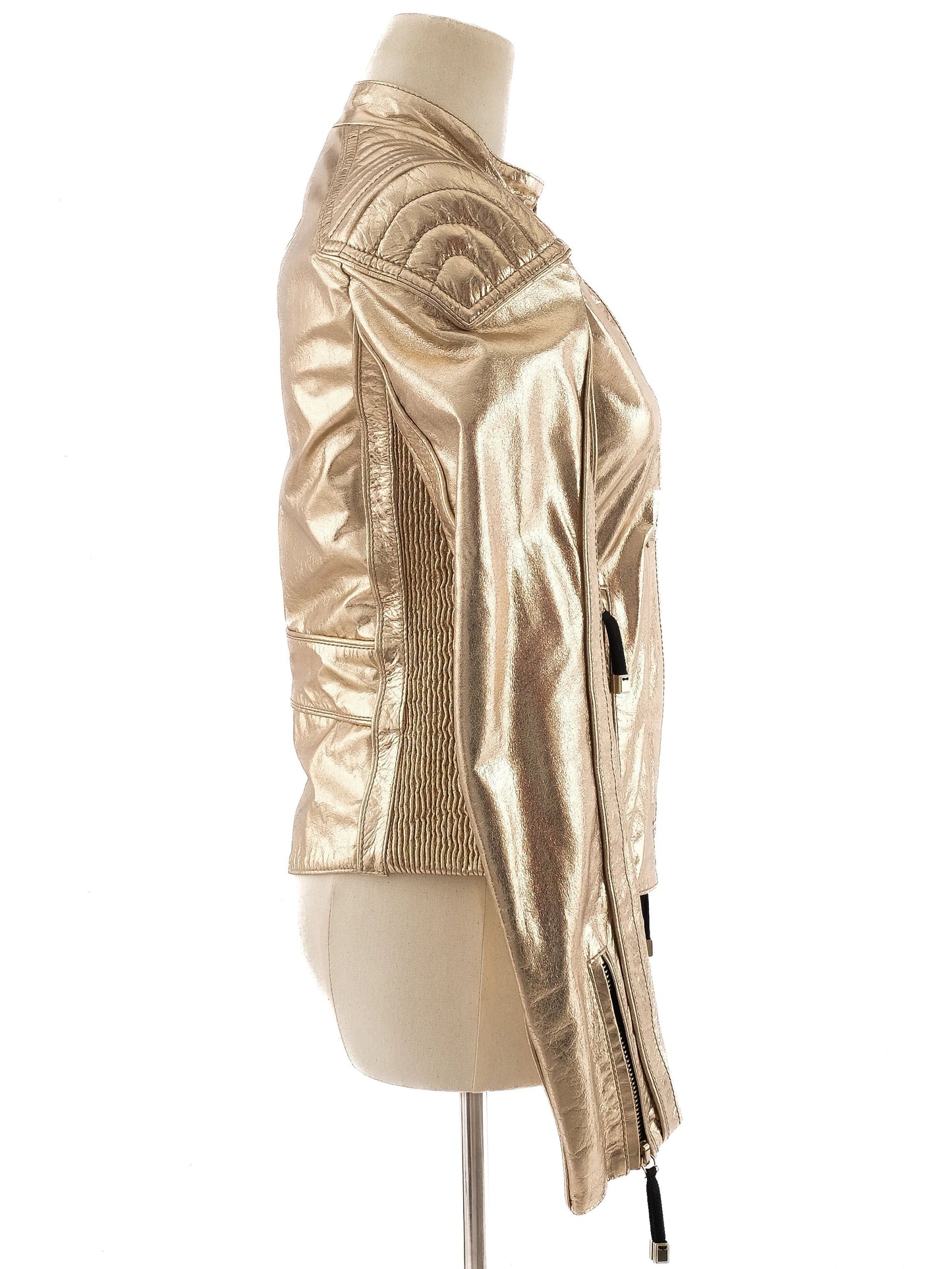 excellent iceberg yellow leather jacket size s with quilted detail