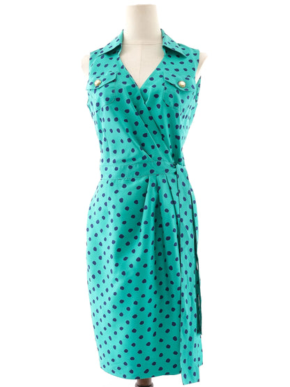 Excellent Luisa Spagnoli Blue Silk Dress Size L with Polka Dots