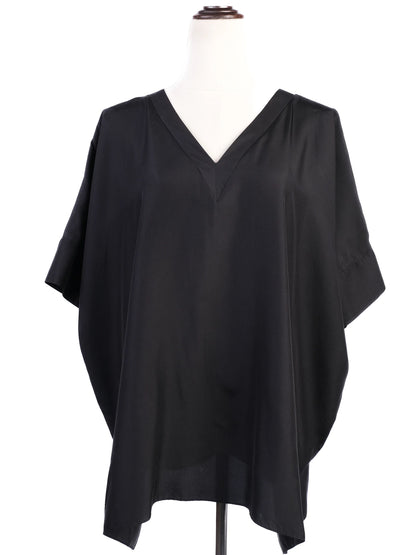 Excellent Cos Black Silk V-Neck Top Size M Wide Sleeves