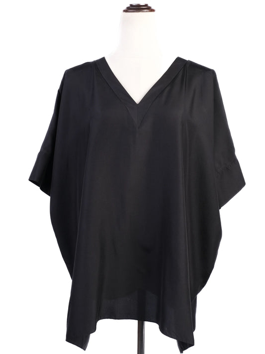 Excellent Cos Black Silk V-Neck Top Size M Wide Sleeves