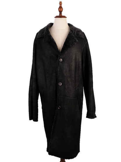 Average Mario Botticelli Black Coat with Textured Fur-Like Collar