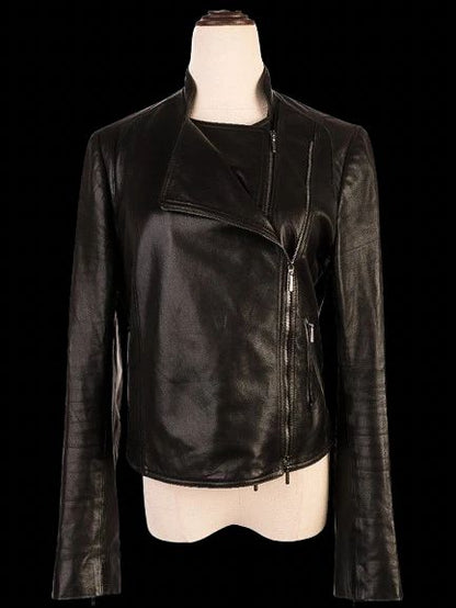 Excellent Plein Sud Black Leather Jacket Size S with Zipper Pockets