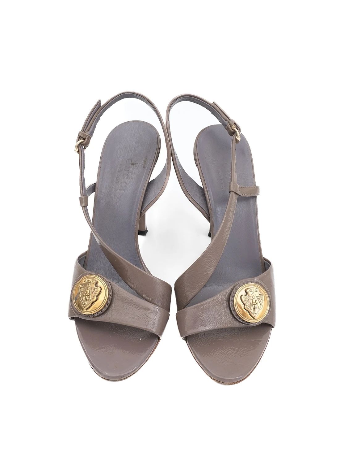 gucci gray high-heeled slingback shoes leather size 35.5 excellent