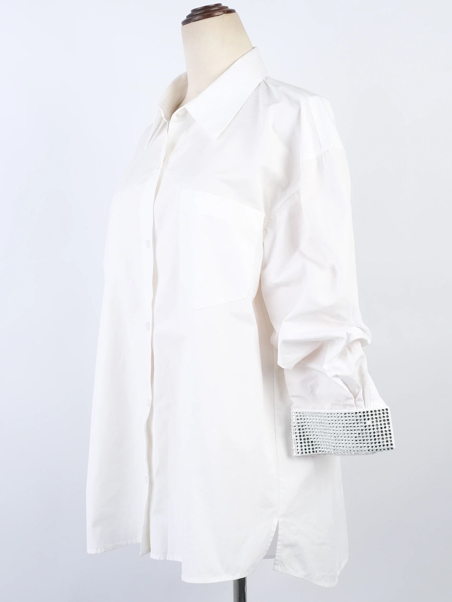 excellent alexander wang white cotton collared shirt with embellished cuffs