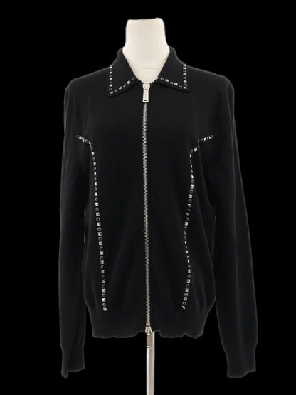Excellent Dsquared2 Black Wool Zip-Up Jacket with Decorative Studs Size S