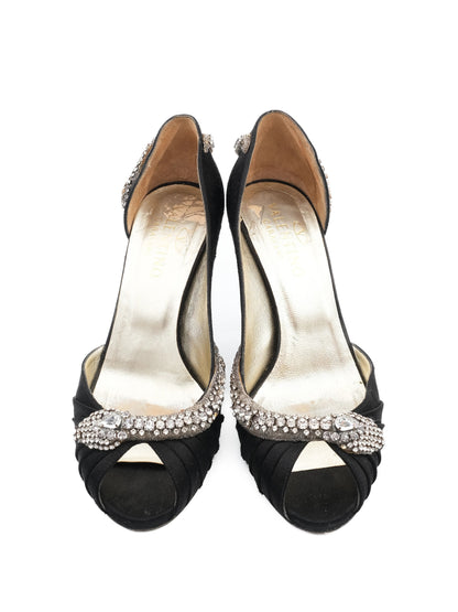 Excellent Valentino Black High-Heeled Shoe Size 40 with Embellishments