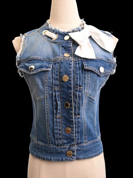 Elisabetta Franchi Blue Denim Sleeveless Jacket Size XS Excellent