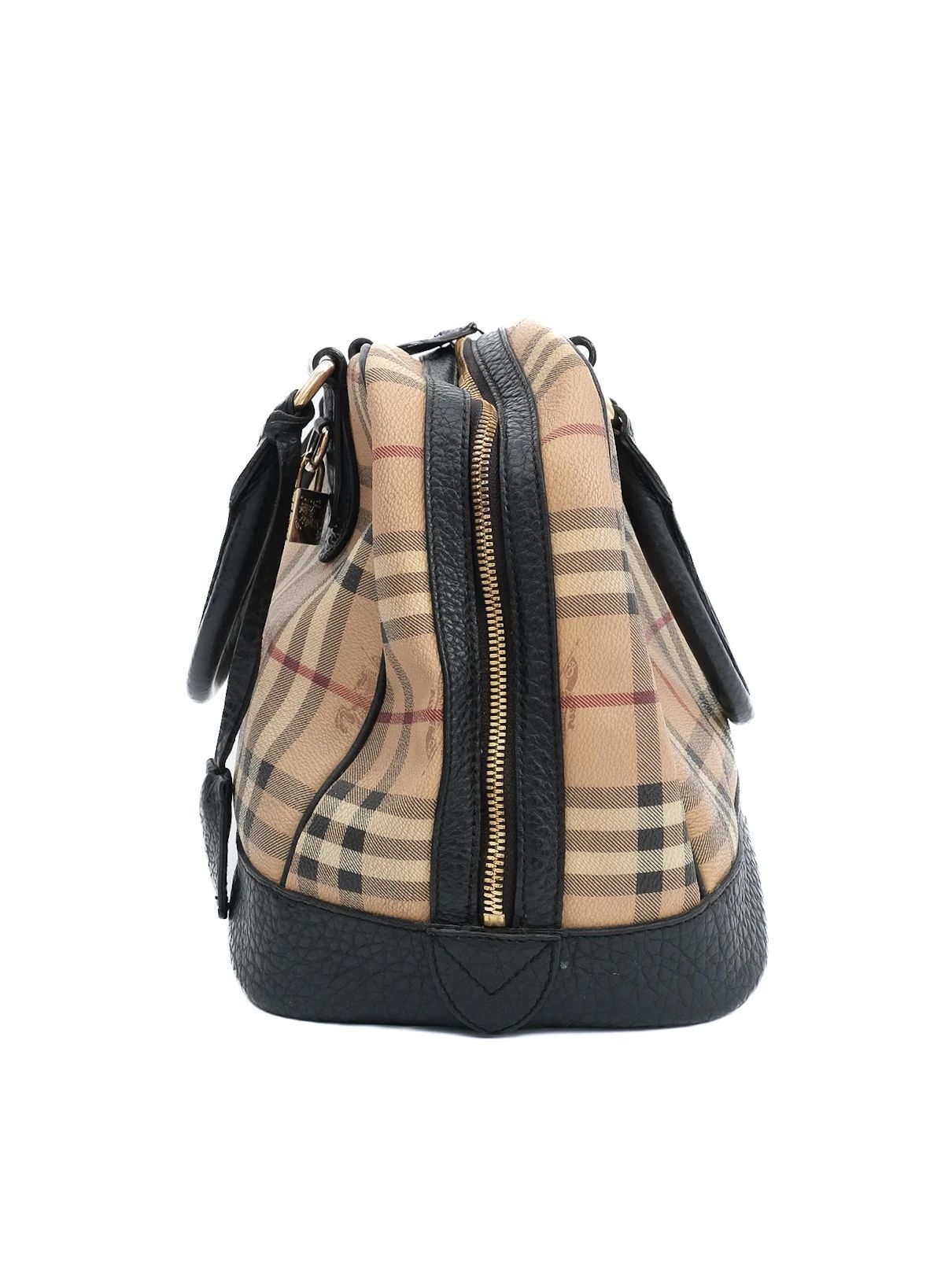 excellent burberry plaid handbag black leather accents women