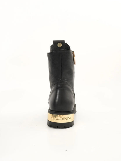 Excellent Baldinini Black Leather Boots Size 38 with Gold Accent