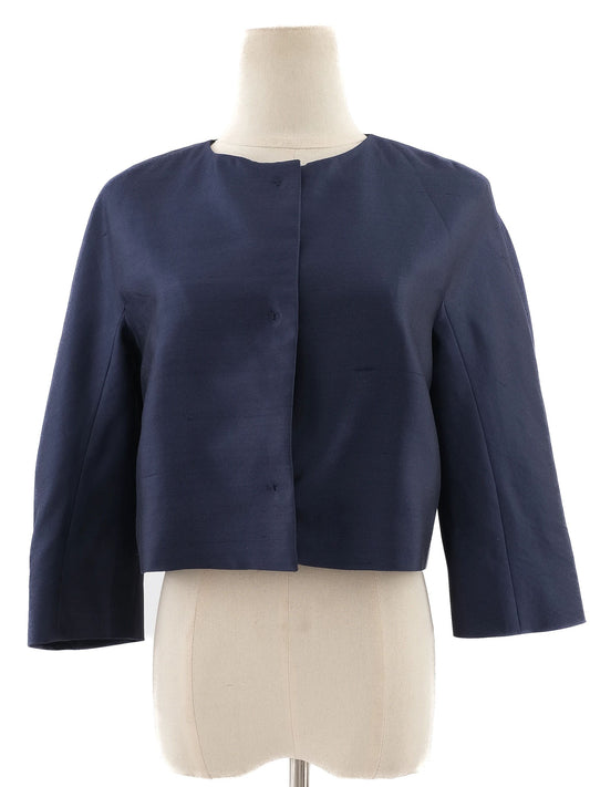 Excellent Max Mara Navy Blue Cropped Jacket Size S 100% Silk