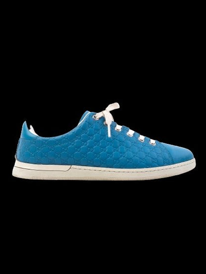 Excellent Gucci Blue Leather Sneakers with Logo Size 36