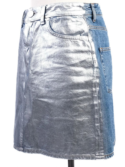 Excellent Sandro Gray Denim Skirt Metallic Size S