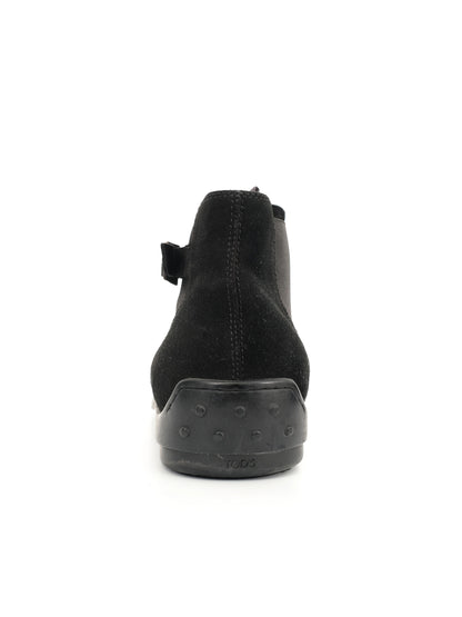 Excellent Tod's Black Leather Ankle Boots Size 45 with Side Buckle