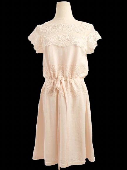excellent twinset orange nylon dress with lace detailing size m