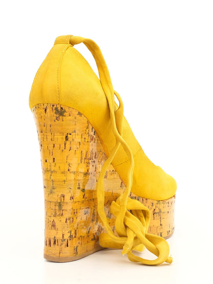 Vicini Yellow Leather Platform Wedge Shoes Size 35