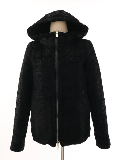 Excellent Marella Black Fur-Textured Jacket with Hood Size M