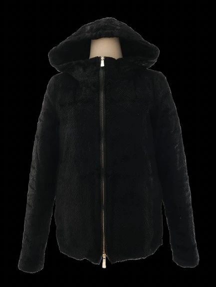 excellent marella black fur-textured jacket with hood size m