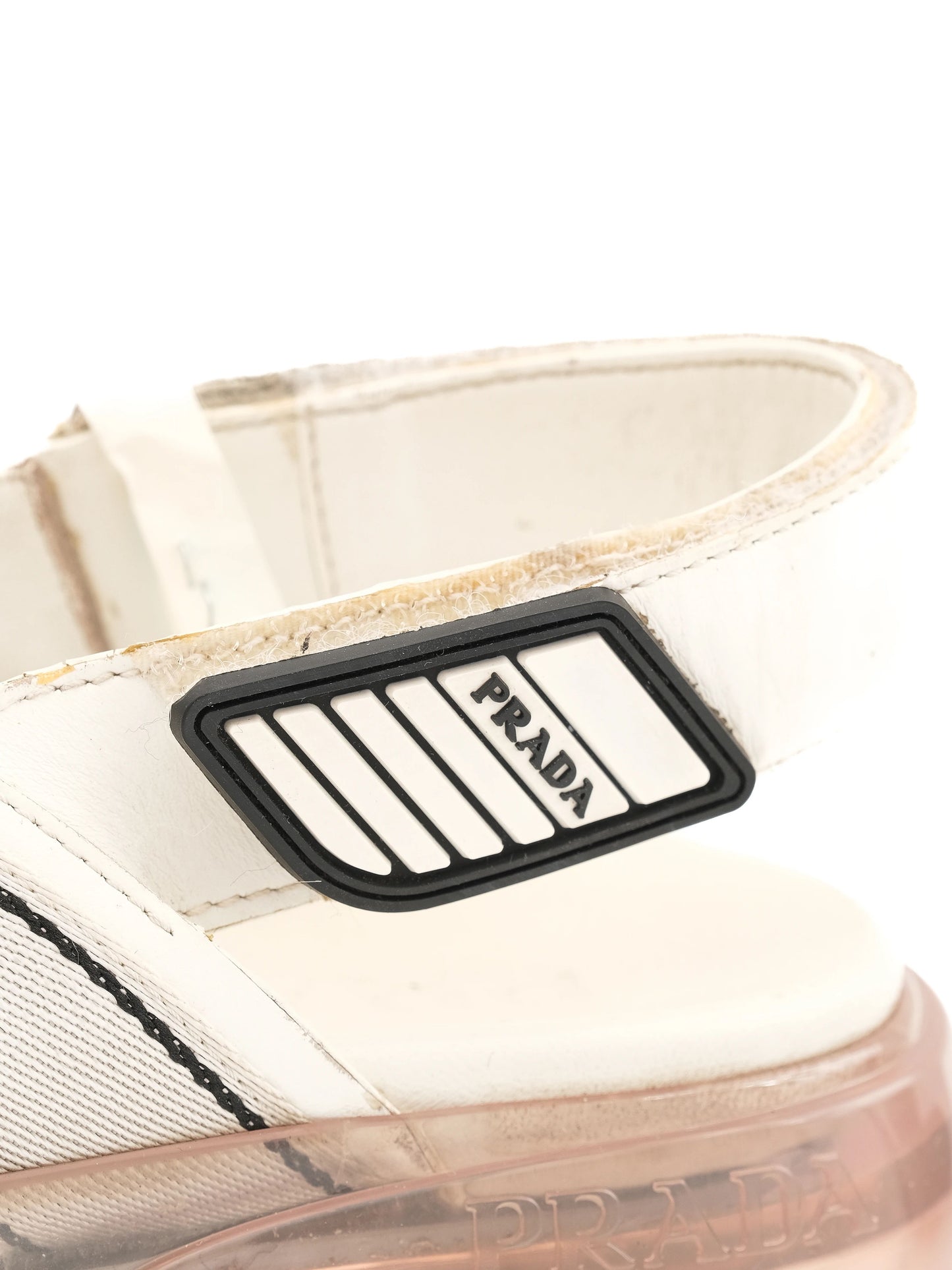 good prada white textile sandals size 37 with chunky sole