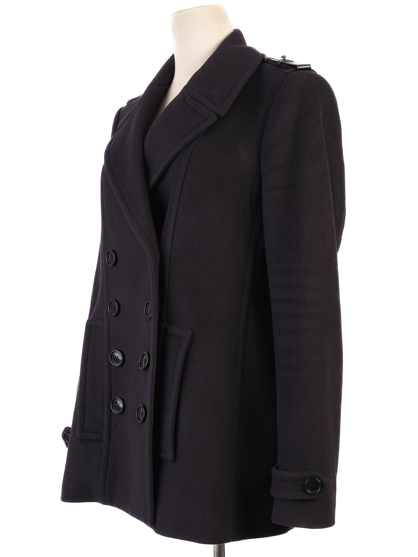excellent burberry black wool peacoat double-breasted size s