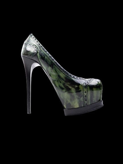 Perfect Gianmarco Lorenzi Green Leather High-Heeled Shoes Size 36