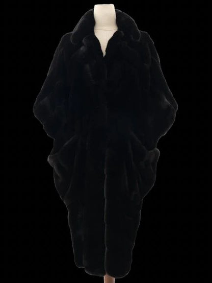 Helen Yarmak Black Faux Fur Cape Coat Size L - Perfect Condition