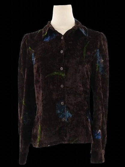 Excellent Sportmax Black Floral Blouse Size M Viscose Long Sleeve