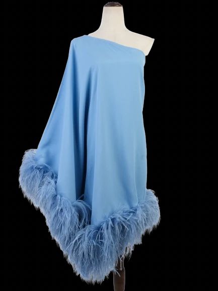 excellent taller marmo blue poncho cape with feathered trim xl