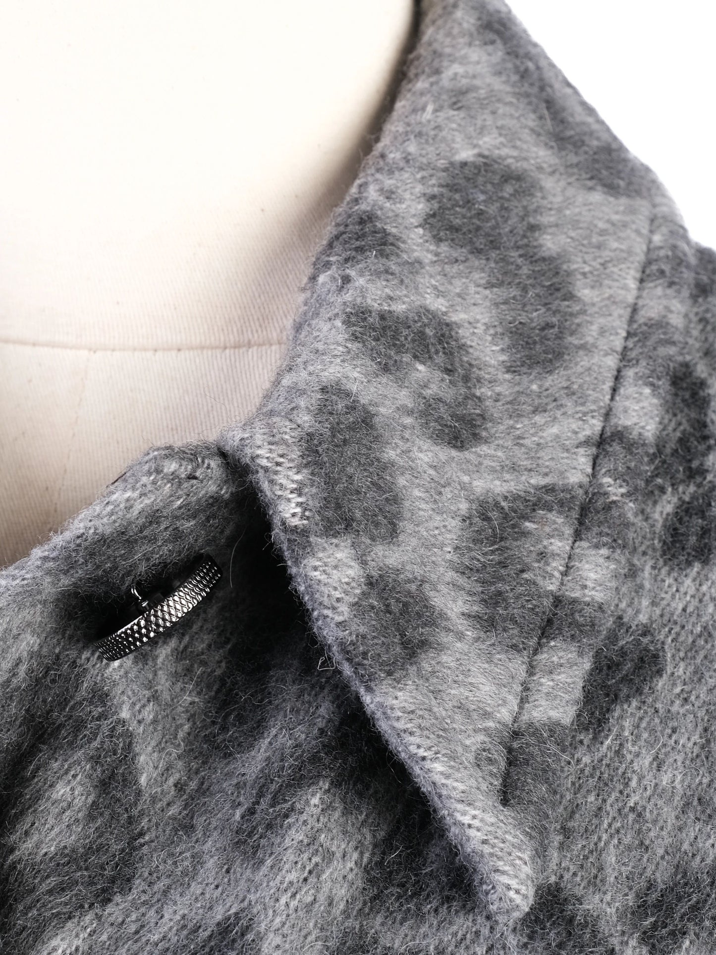 ted baker gray leopard print wool jacket with large buttons