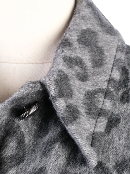 Ted Baker Gray Leopard Print Wool Jacket with Large Buttons