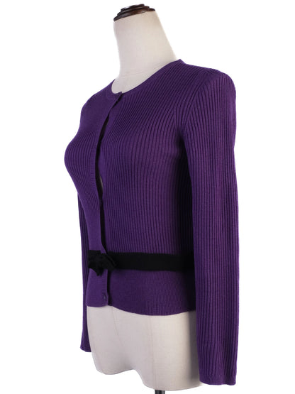 Excellent Burberry Purple Wool Cardigan with Bow Belt Size 12 for Kids
