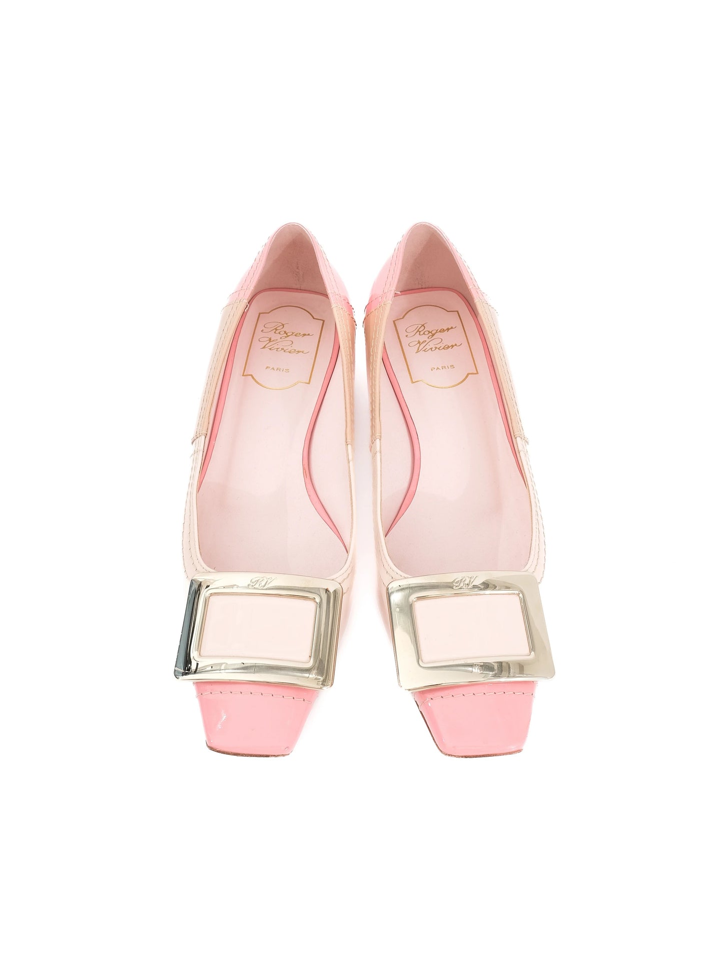 excellent roger vivier women's flat shoes pink beige leather size 36.5